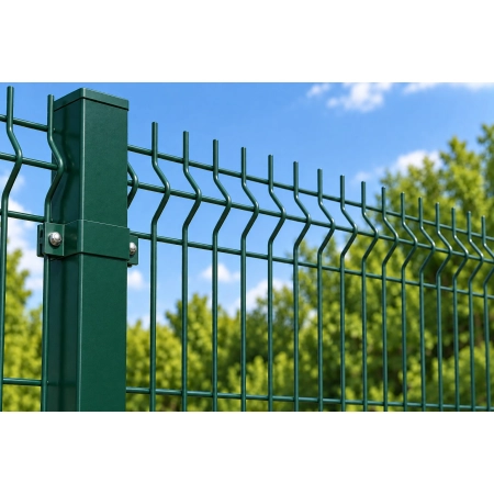 Panel ogrodzeniowy 3D 250x123 cm fi 5 mm zielony RAL 6005 ze słupkiem i obejmą