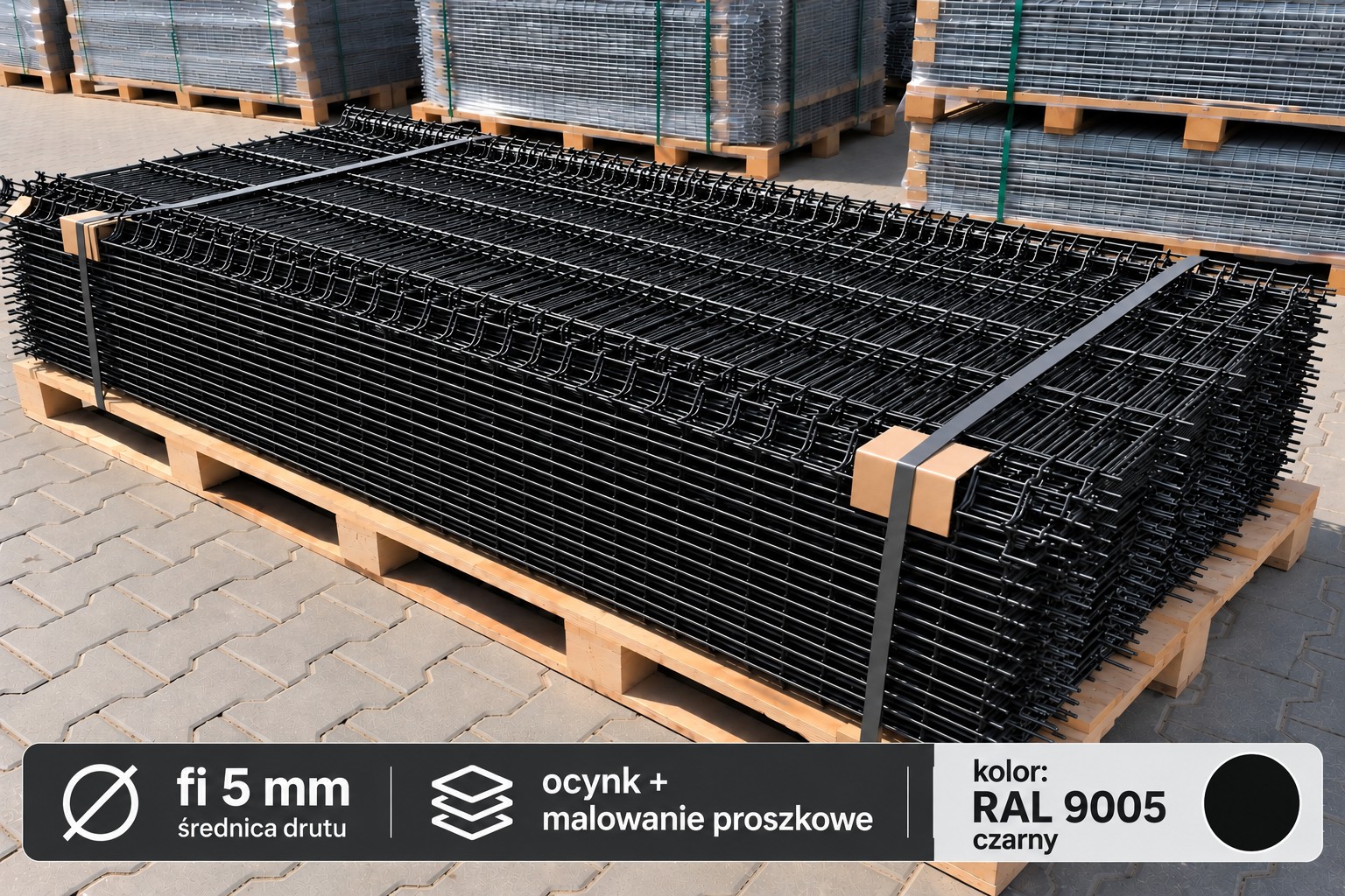 Panel ogrodzeniowy 3D 250x123 cm fi 5 mm czarny RAL 9005 na palecie