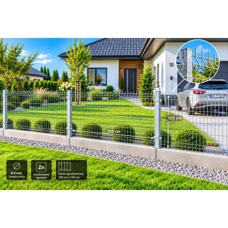 Panel ogrodzeniowy 3D 250x103 cm fi 4 mm ocynkowany – ogrodzenie posesji